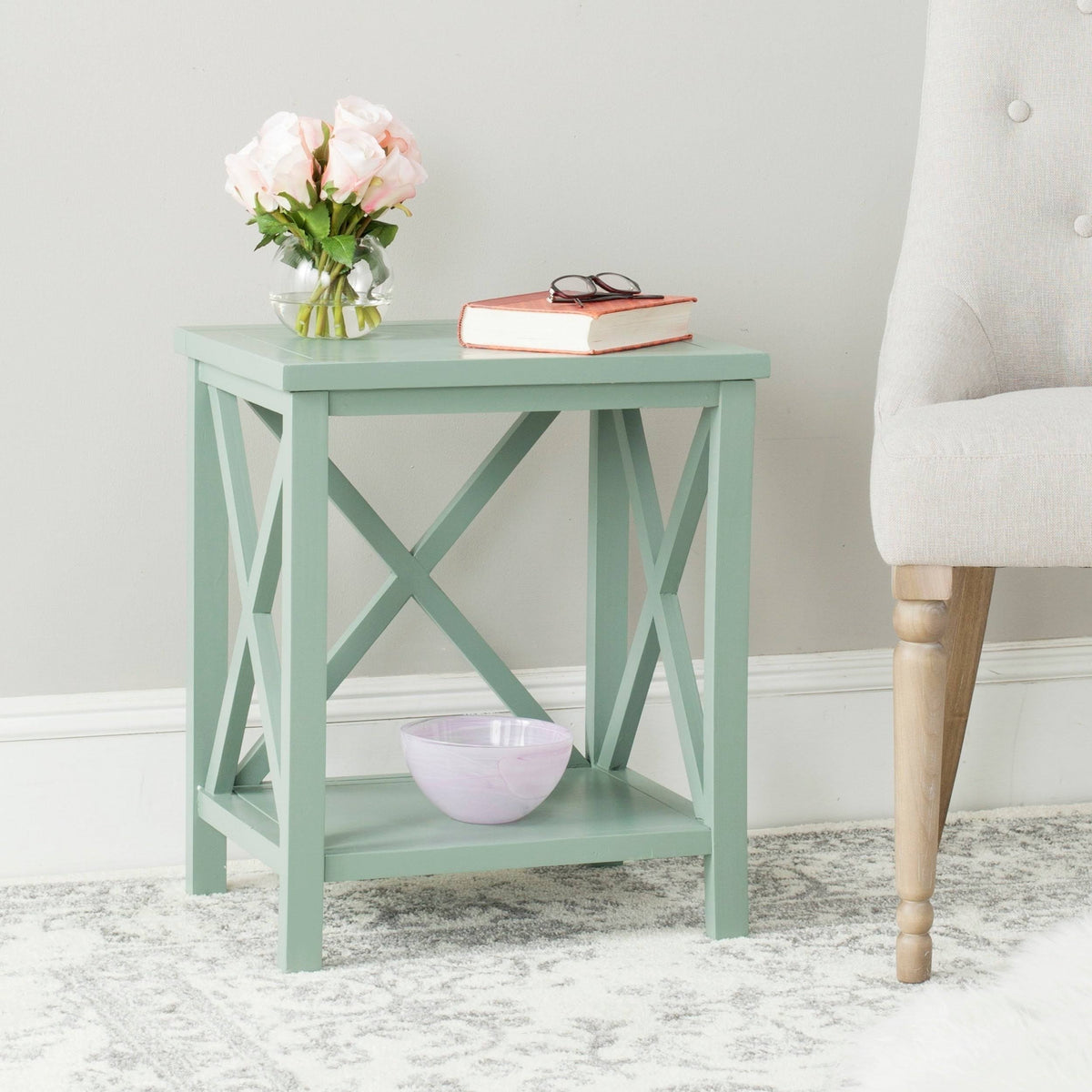 Dusty Green Cross Back End Table W165469