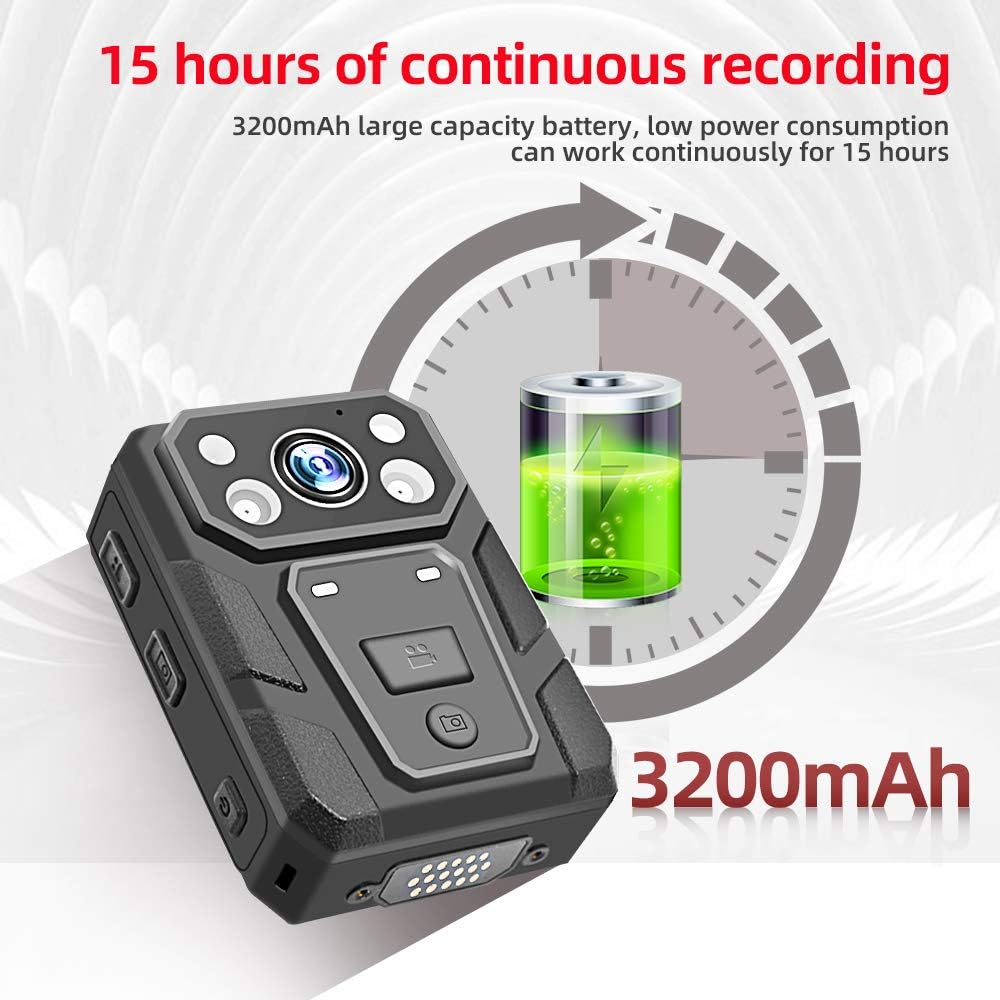 1296P HD Waterproof Body Camera with 2 Inch Display, IR Night Vision, 64GB Memory Y166