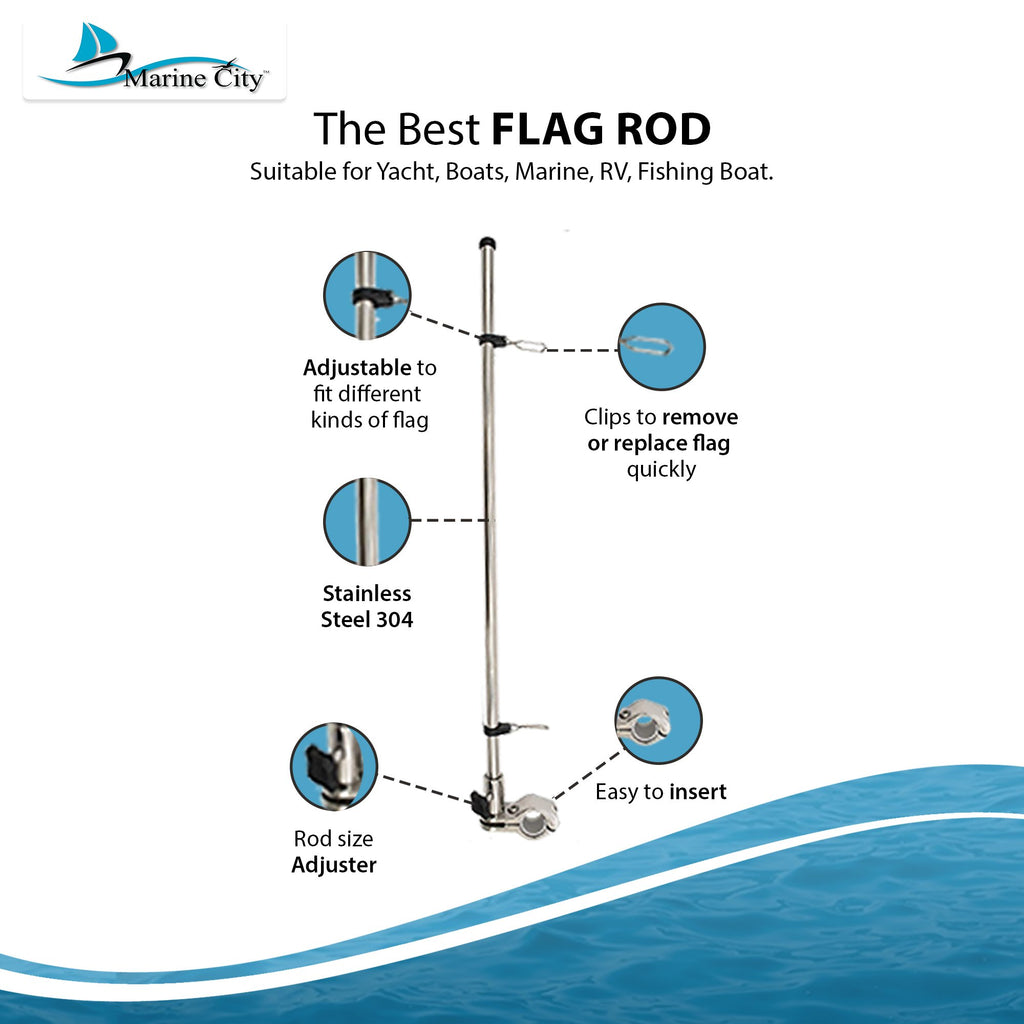 21 inch Stainless Steel Rail Mounted Flag Pole with US Flag N9740