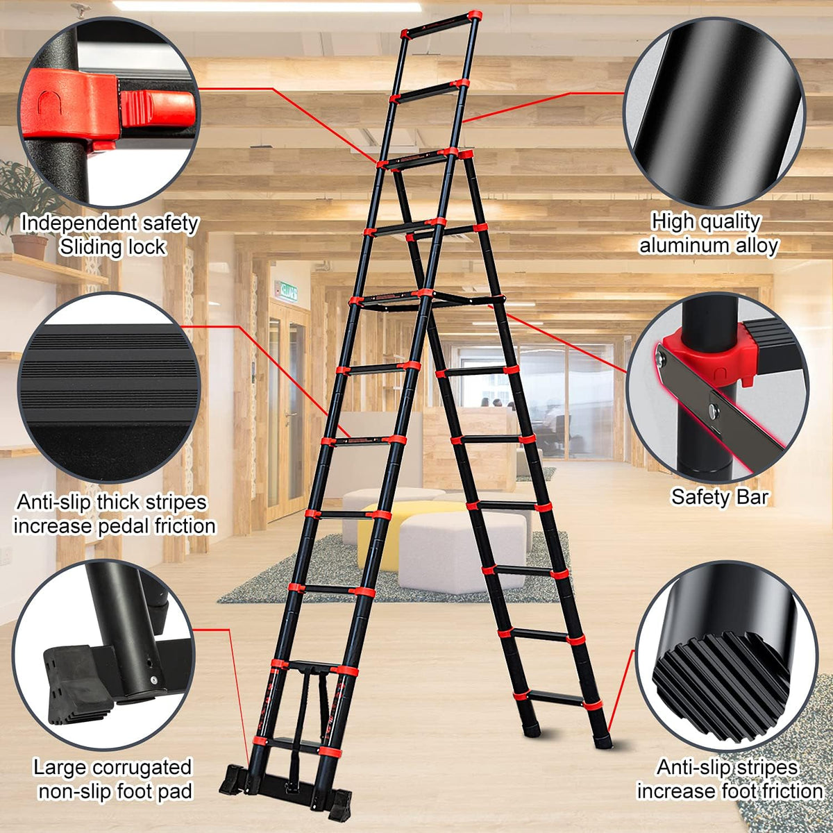 Telescopic Ladder 9+11 Aluminum A-Frame Extension Ladder R86239
