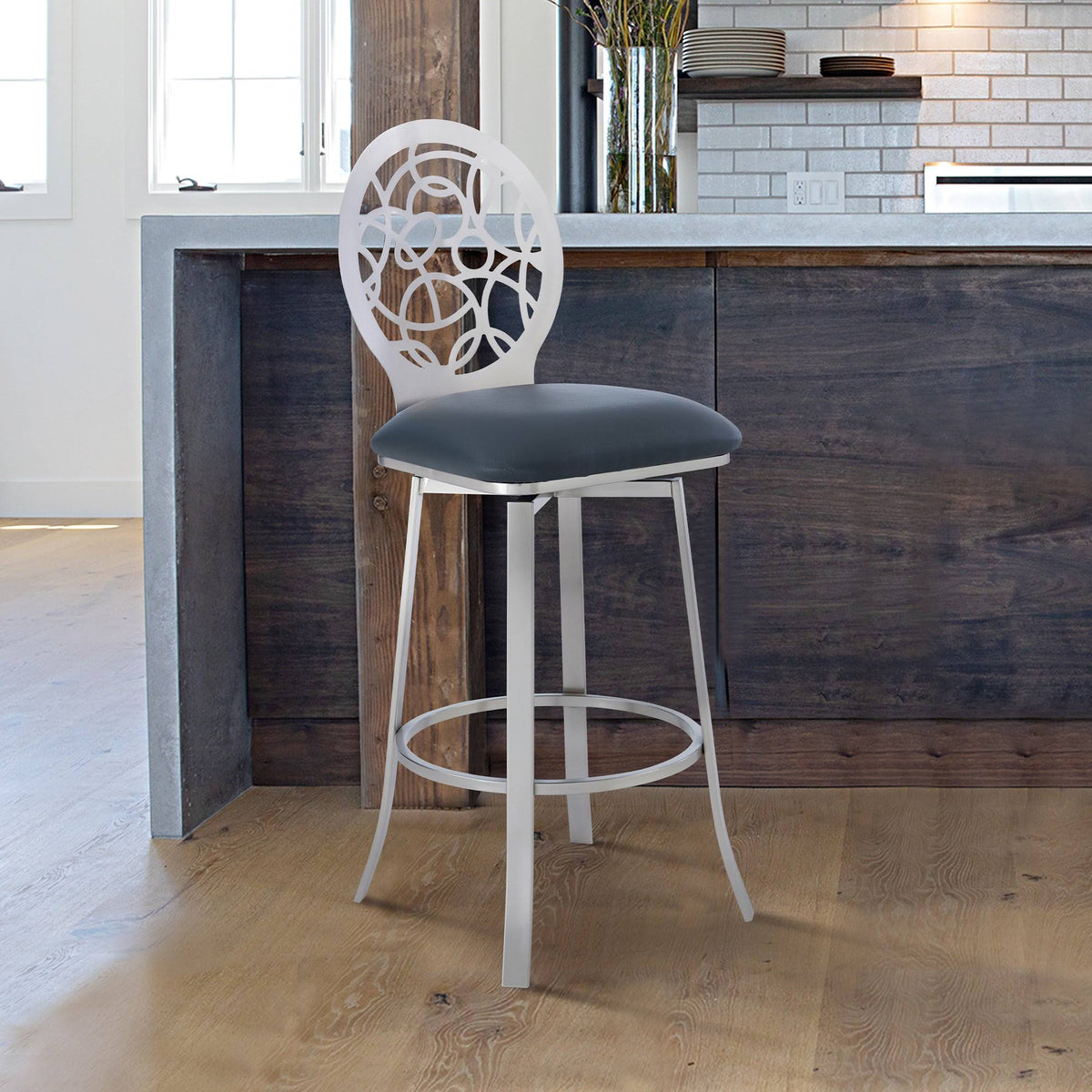 Grey Faux Leather Bar Height Barstool K971