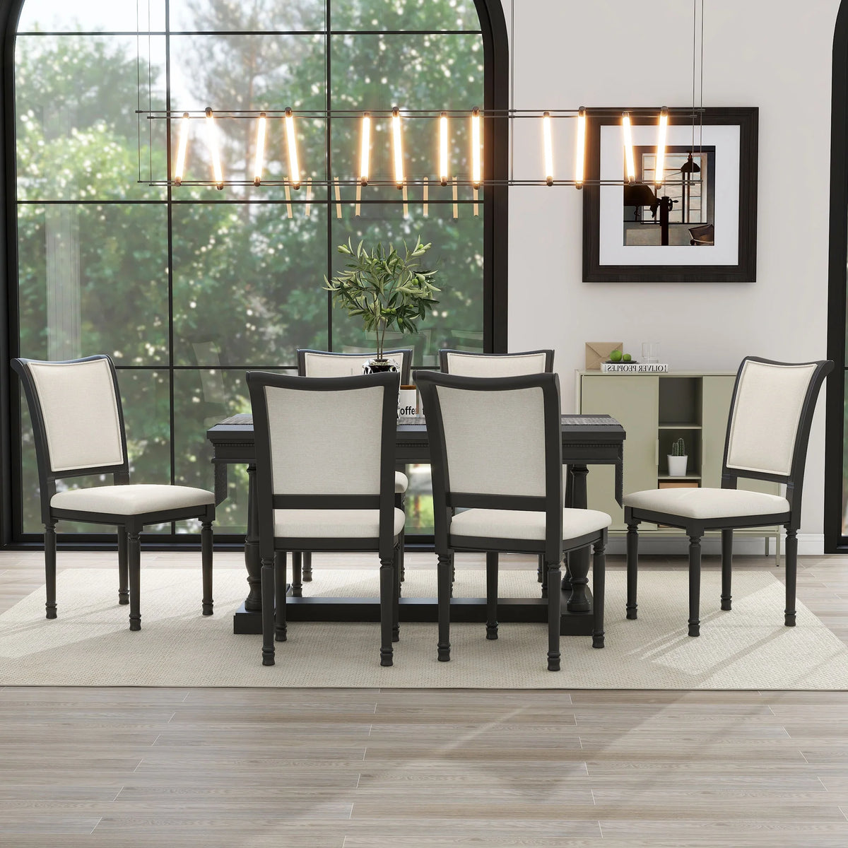 Black 6 Piece Upholstered Dining Table Set T872