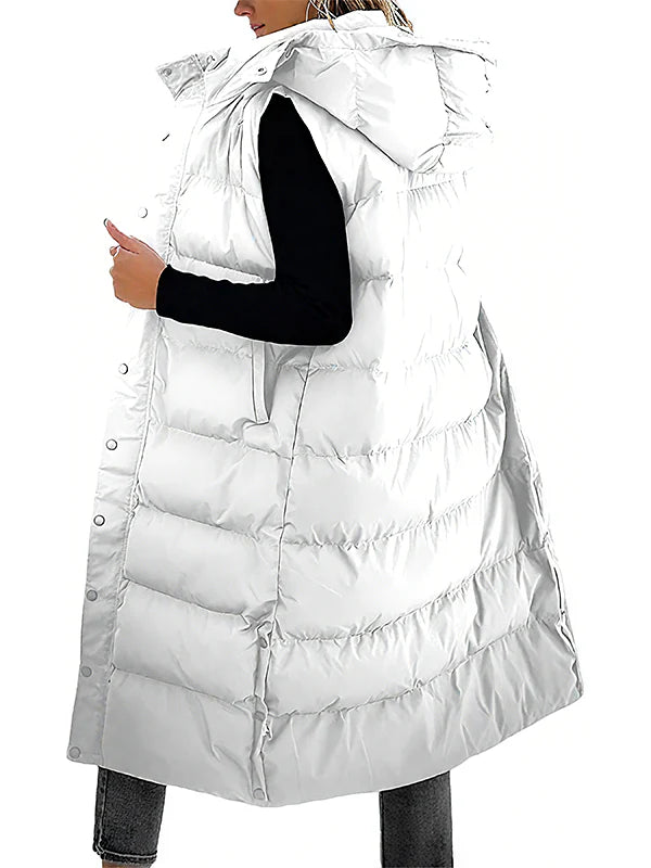 Women's Long Quilted Puffer Vest with Hood Z751