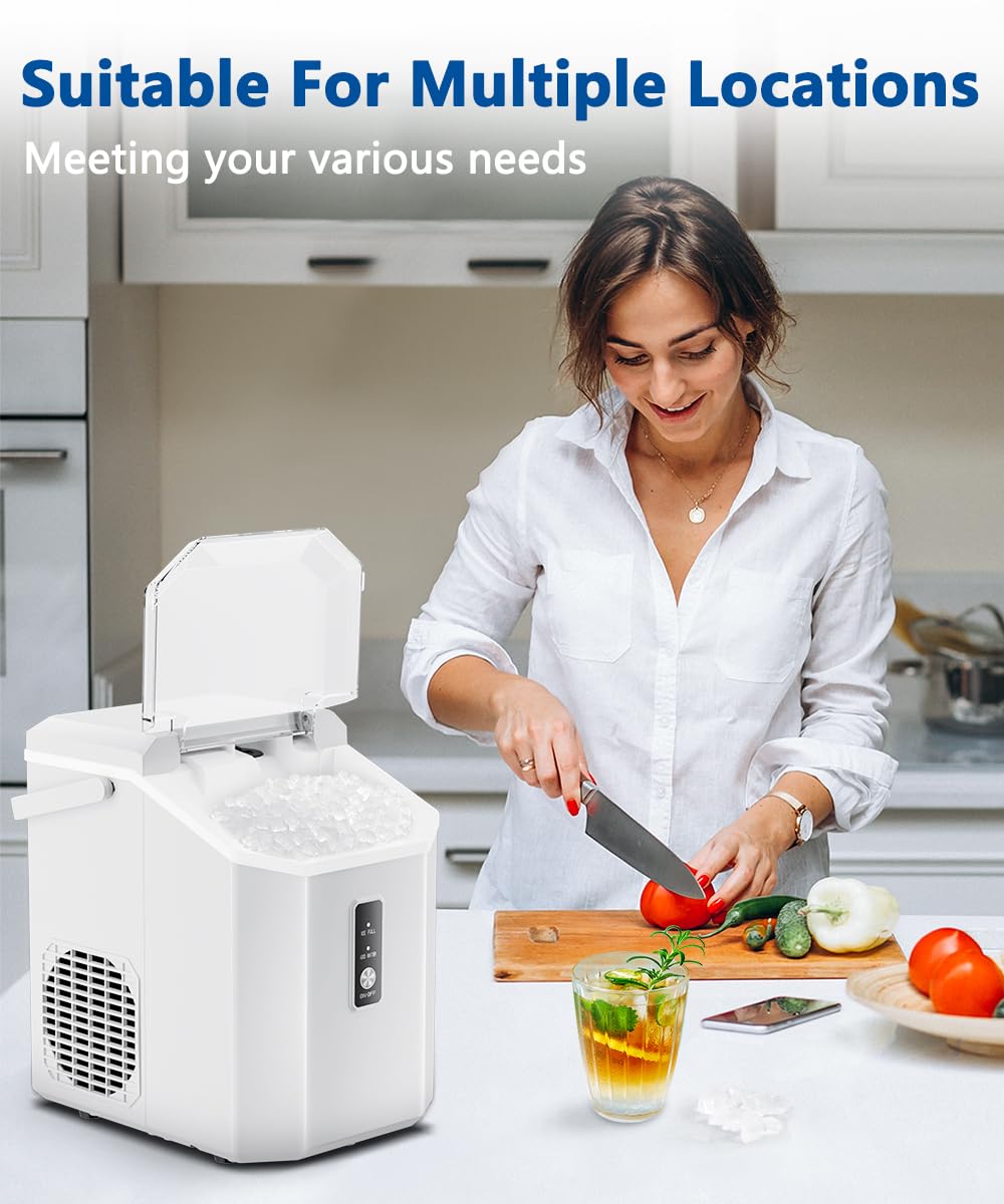 Nugget Ice Maker, 10,000pcs/33lbs/Day, Portable Countertop with Handle, Self-Cleaning, Ice Scoop and Basket, White T52552