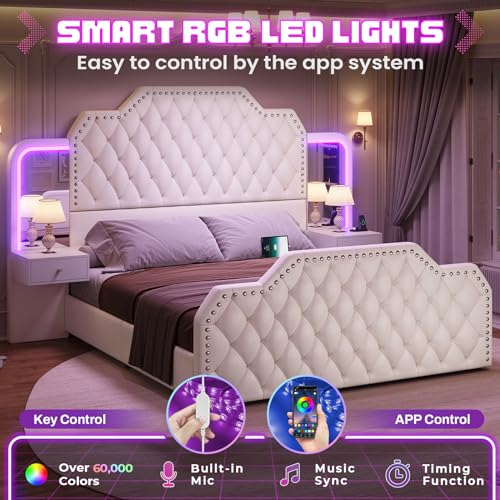 Queen Bed Frame with Tall Headboard and 4 Storage Drawers, White O2091