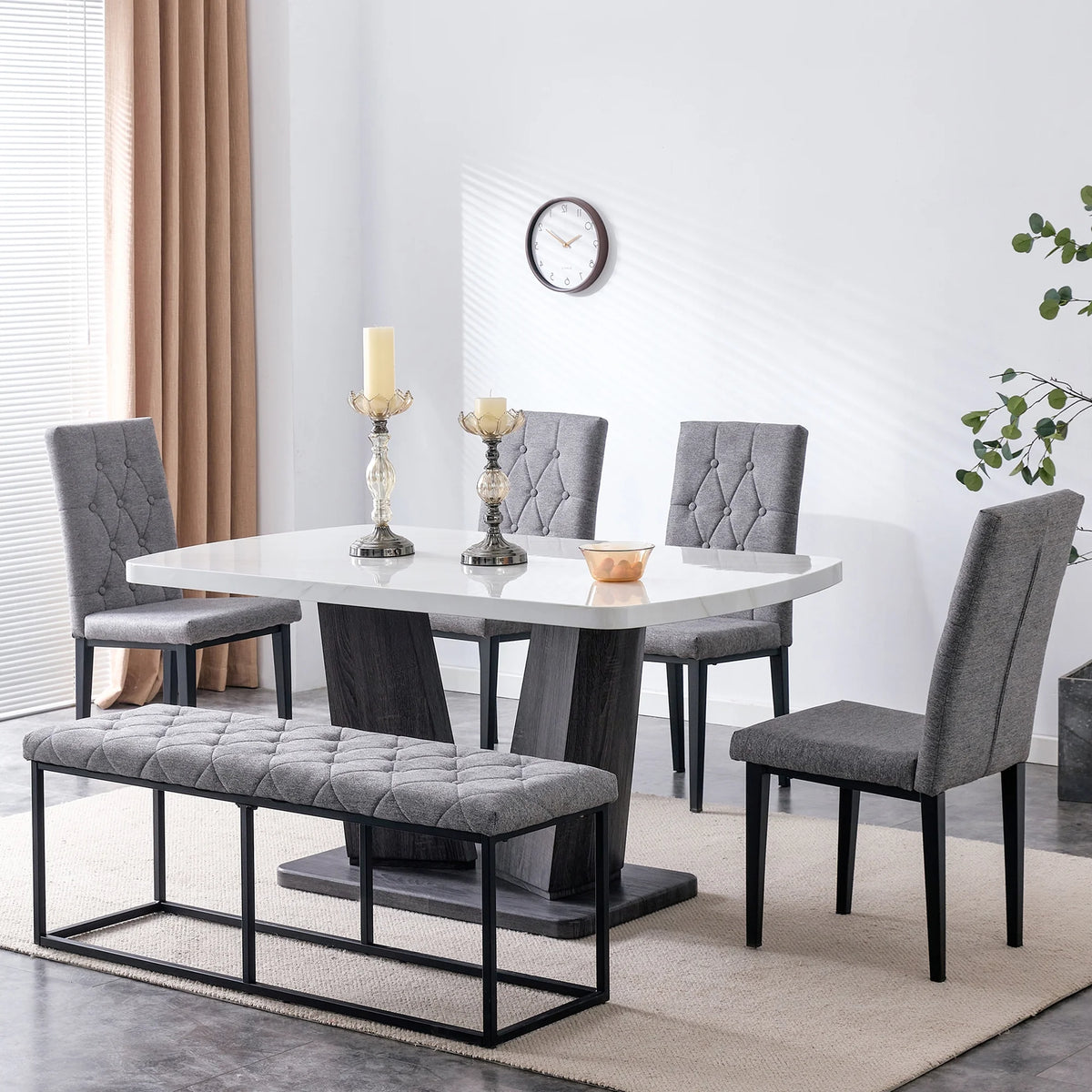 63" 6-Piece Dining Table with 4 Chairs & 1 Bench C3916