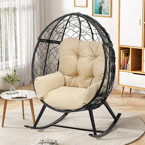 Beige Wicker Rocking Egg Chair A6406