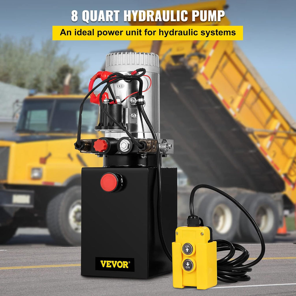 Hydraulic Power Unit 8 Quart Double Acting 12V DC Metal Oil Reservoir T95065