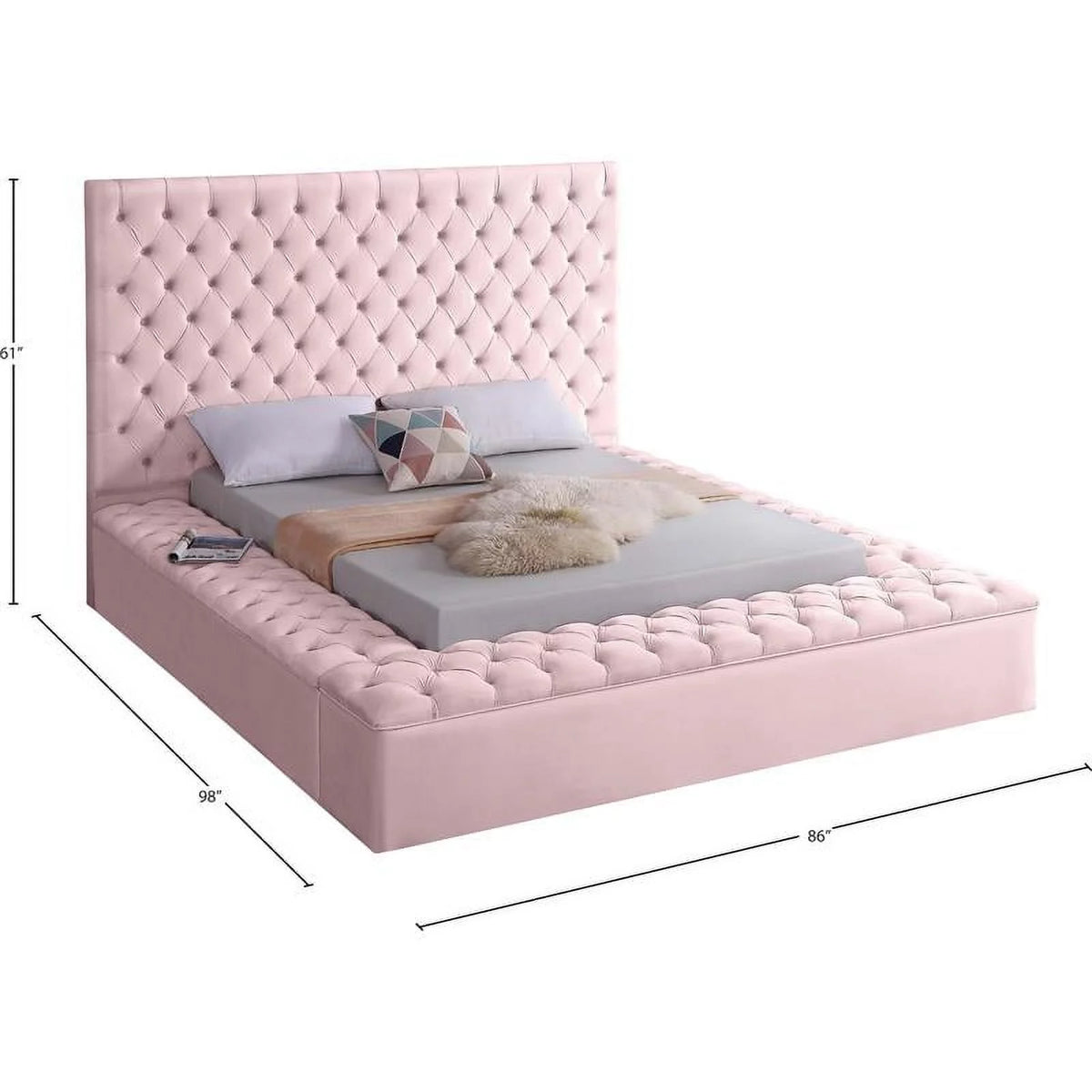 Pink Queen Wood Storage Platform Bed O832331