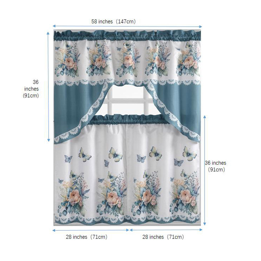 Turquoise 3-Piece Kitchen Curtain Tiers & Swag Set, 58x36 & 28x36 inches U77100