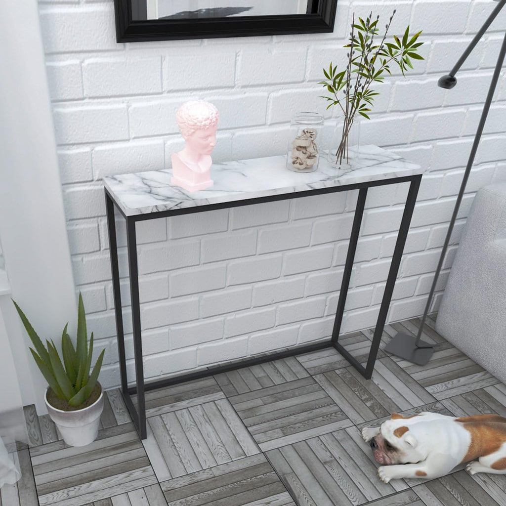 Black Faux Marble Console Table with Metal Frame D58943