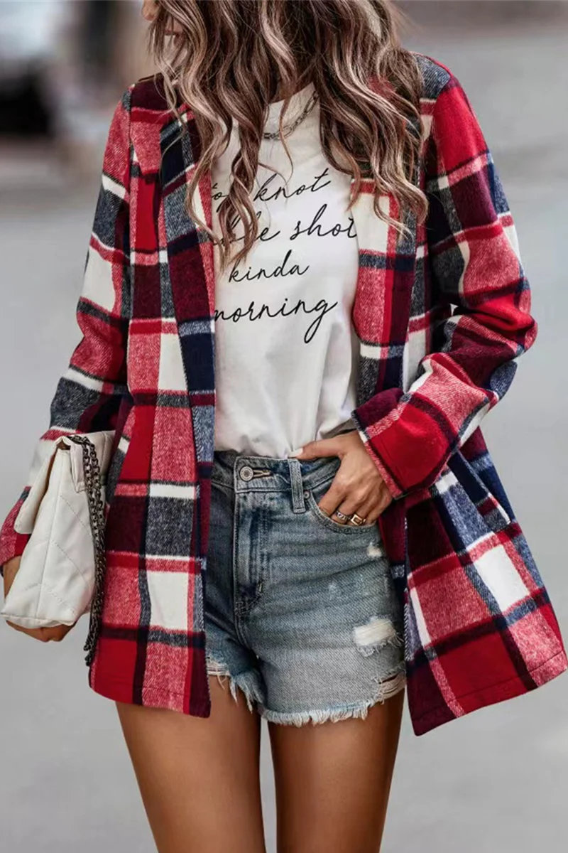 Plaid Patchwork Turndown Collar Outerwear D318