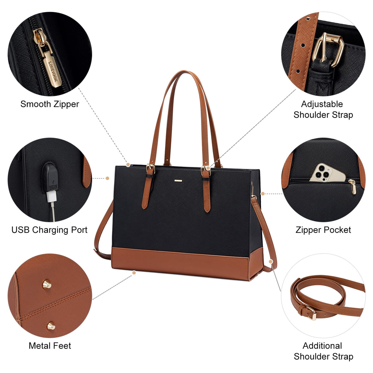 Leather Waterproof Laptop Tote Bag for 15.6 inch Computer D211807