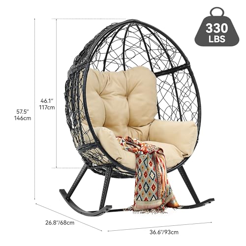 Beige Wicker Rocking Egg Chair A6406