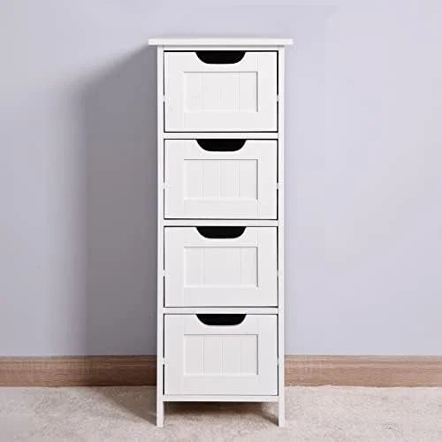 Narrow Bathroom Floor Cabinet with 4 Drawers White M743
