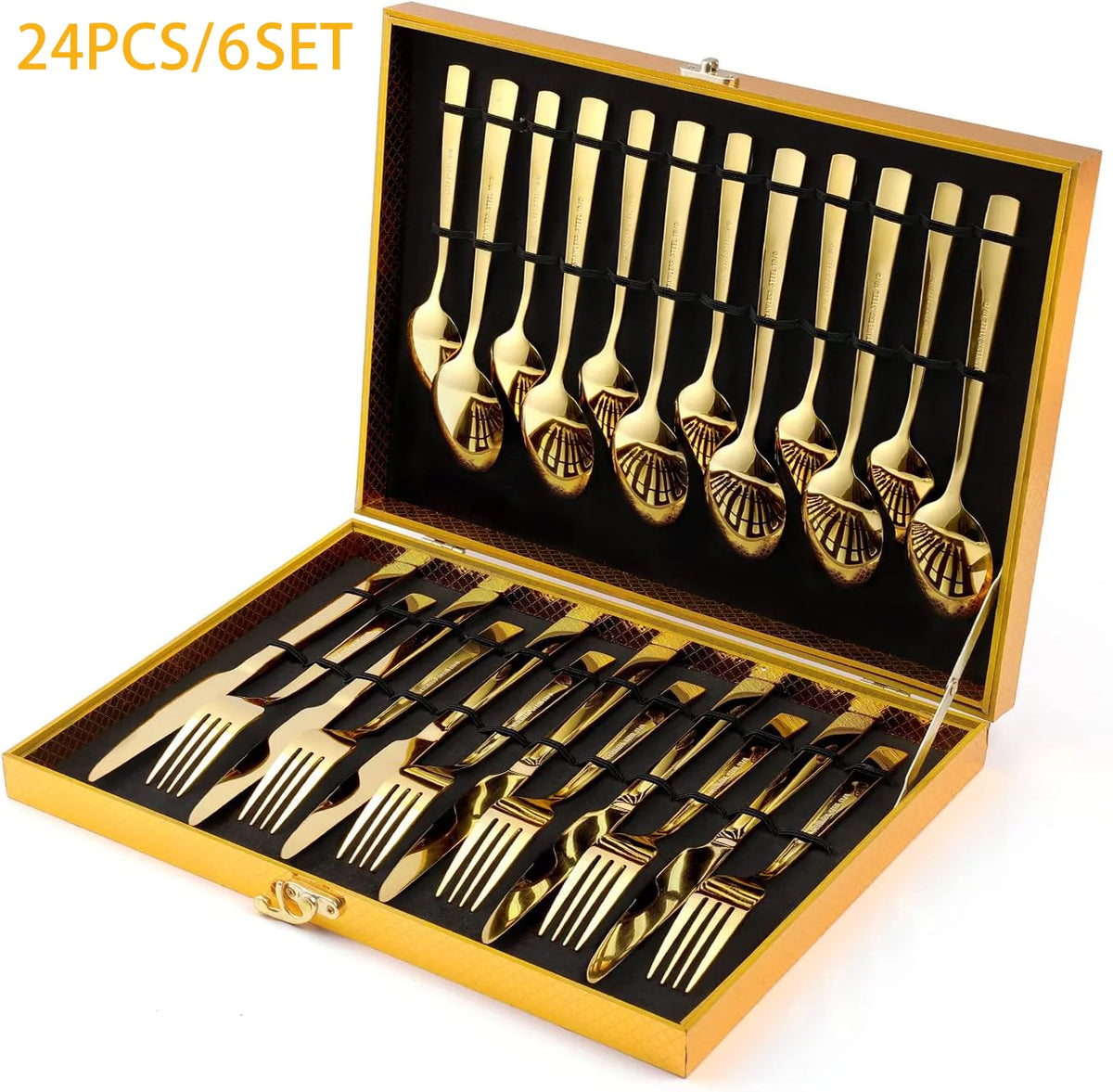 24-Piece Mirror Polished Stainless Steel Silverware Set K272