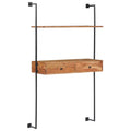 Wall Computer Desk with Storage Drawers and Book Shelf Acacia Wood Iron Frame Y472447