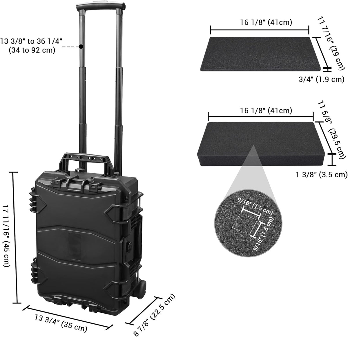 Black Rolling Waterproof Hard Camera Case with Wheels L681