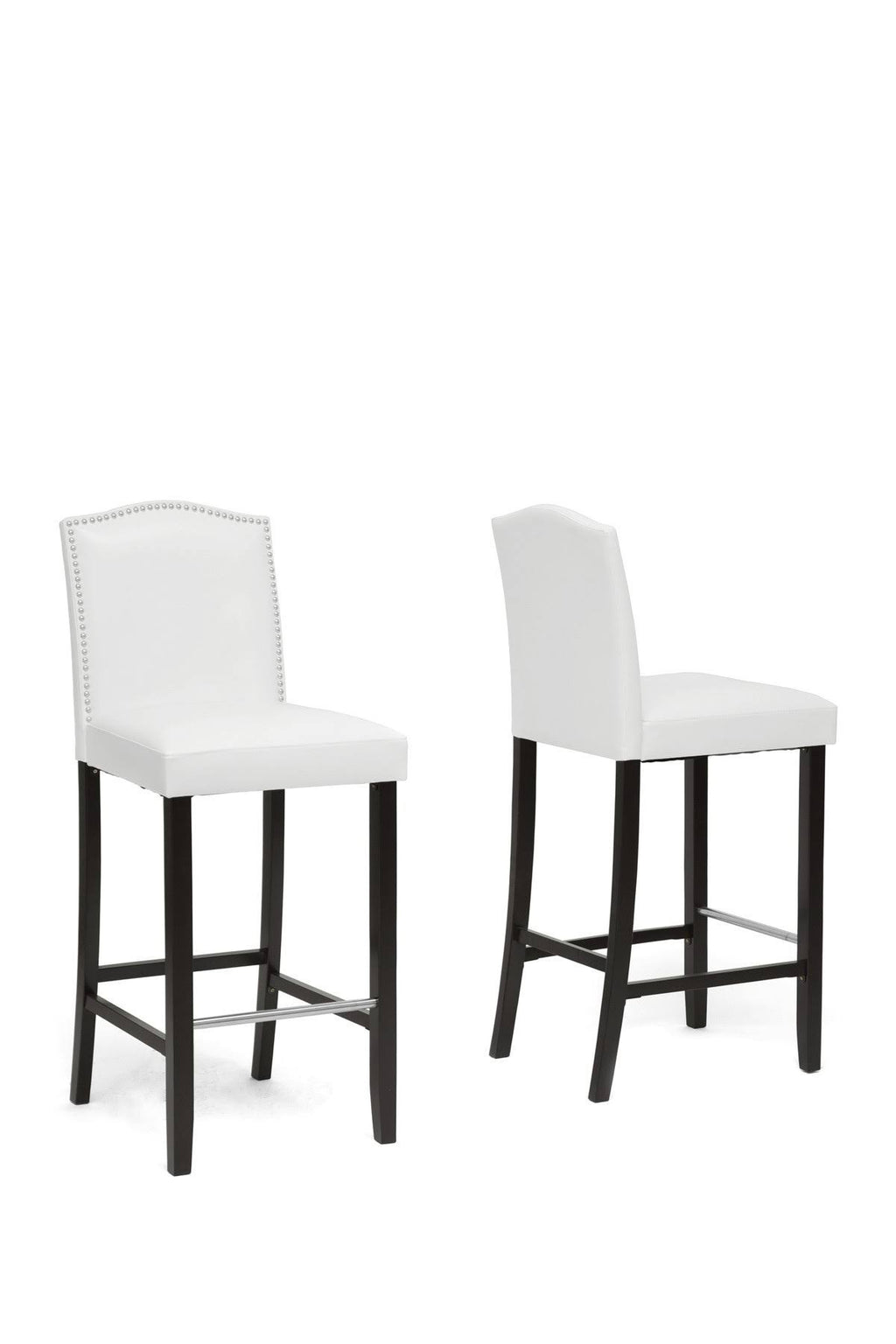 White Modern Bar Stool with Nail Head Trim (Set of 2) W556806