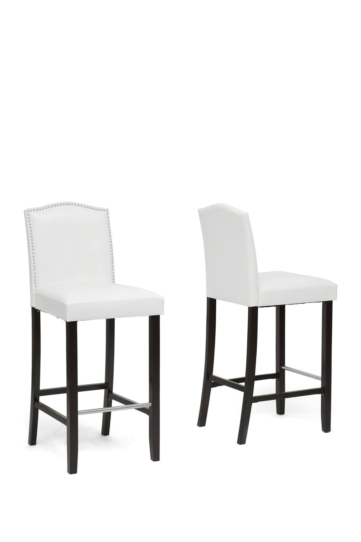 White Modern Bar Stool with Nail Head Trim (Set of 2) W556806