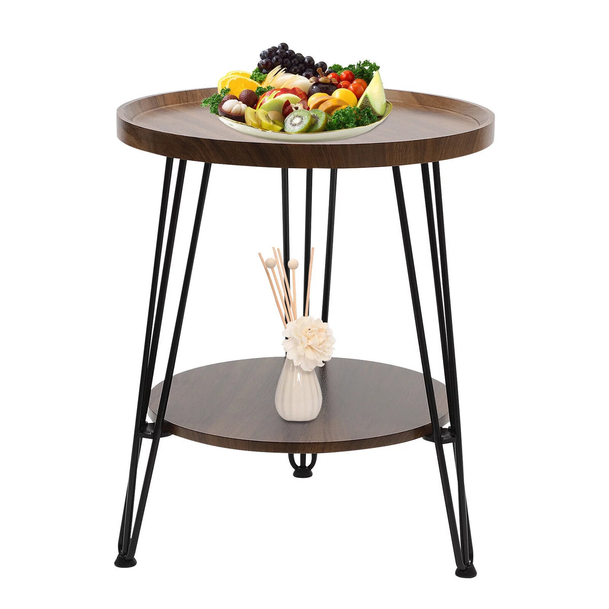 Round End Table with Storage Shelf Metal Leg O50369