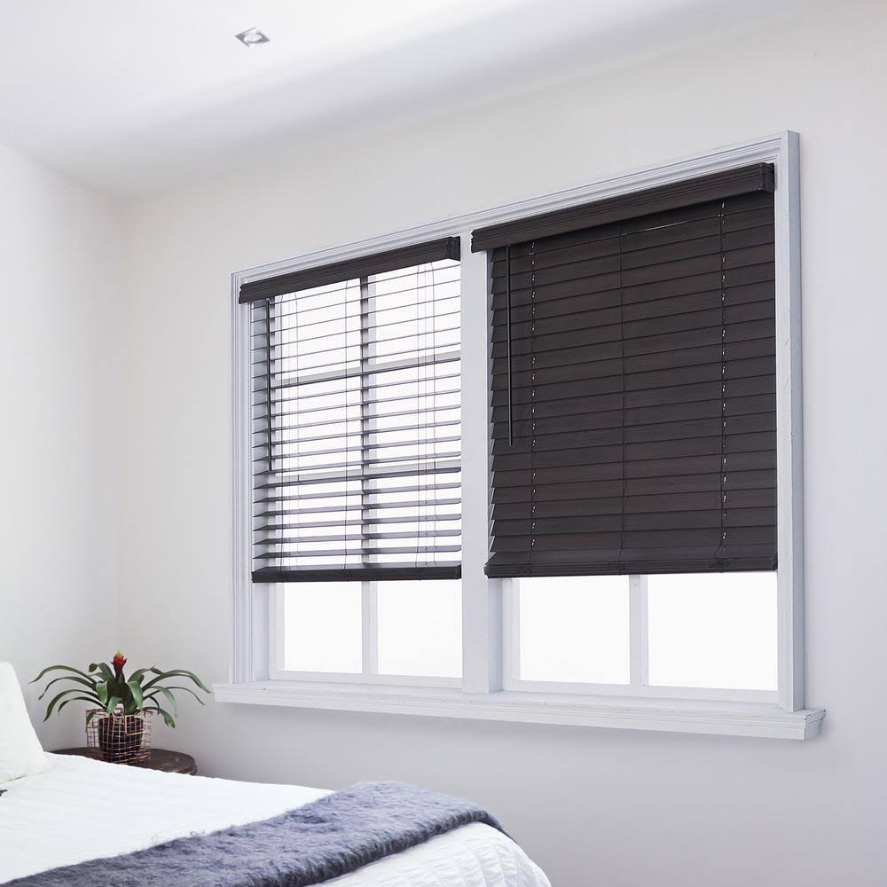 Brown Oak Cordless 2.5 in. Distressed Faux Wood Blind V53247