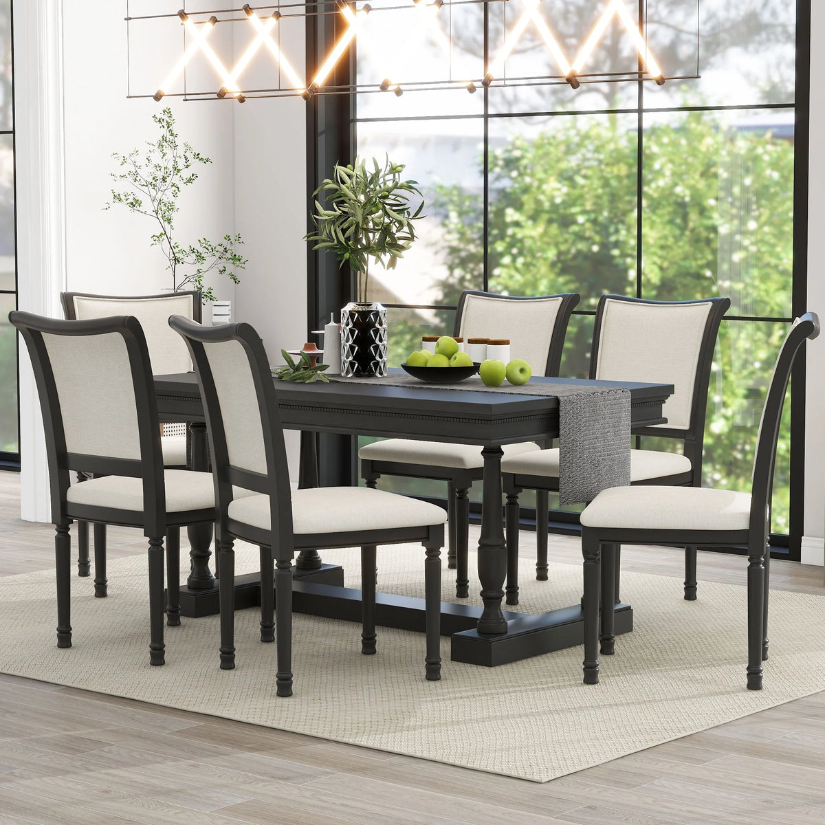 Black 6 Piece Upholstered Dining Table Set T872