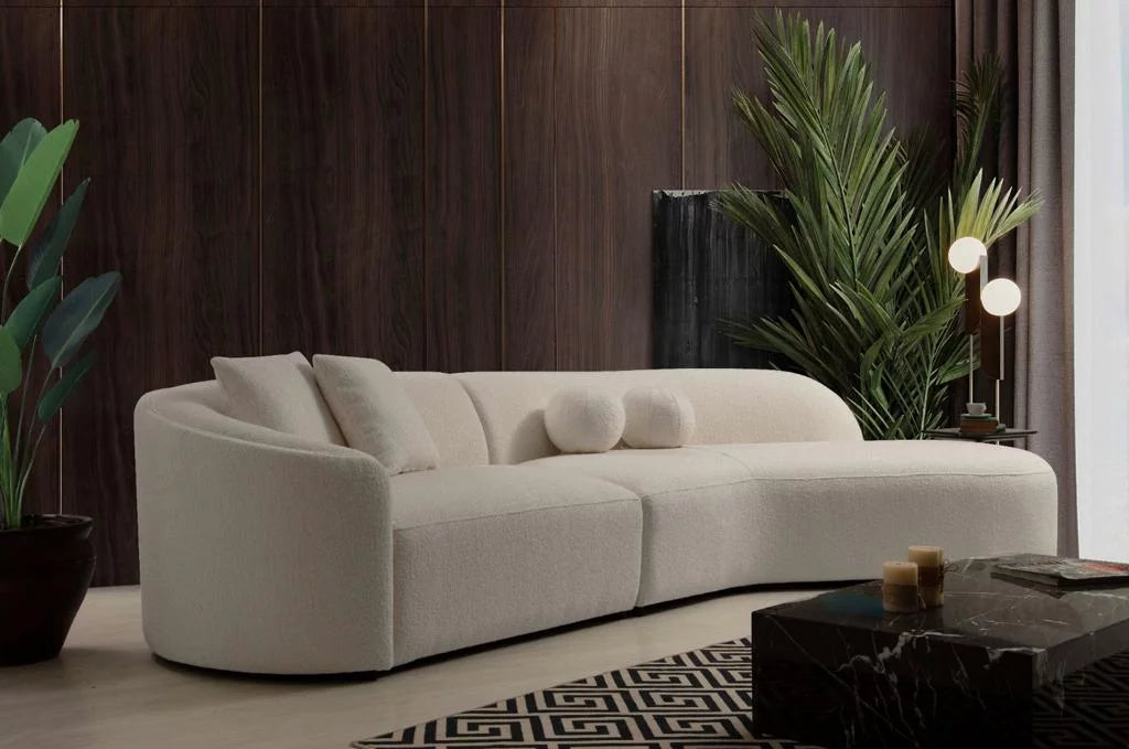 Ivory Boucle Curved Sectional M527