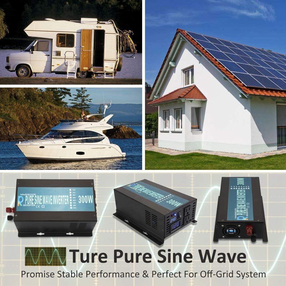 300W Pure Sine Wave Car Power Inverter 24VDC Black Pack of 2 Y425786