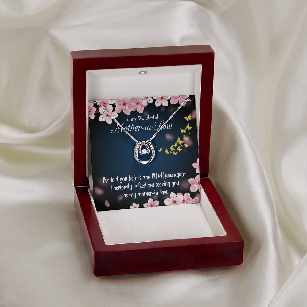 14k CZ Crystal Horseshoe Necklace with Message Card B441