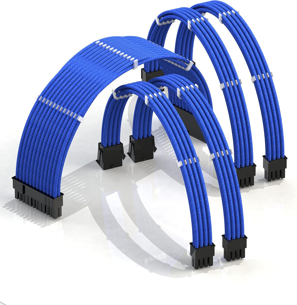 50cm Sleeved PSU Cable Extension Kit with Comb, Red Black, 24 P (20+4), 8 P CPU, 8 P GPU, 500mm, Pack of 2 F267