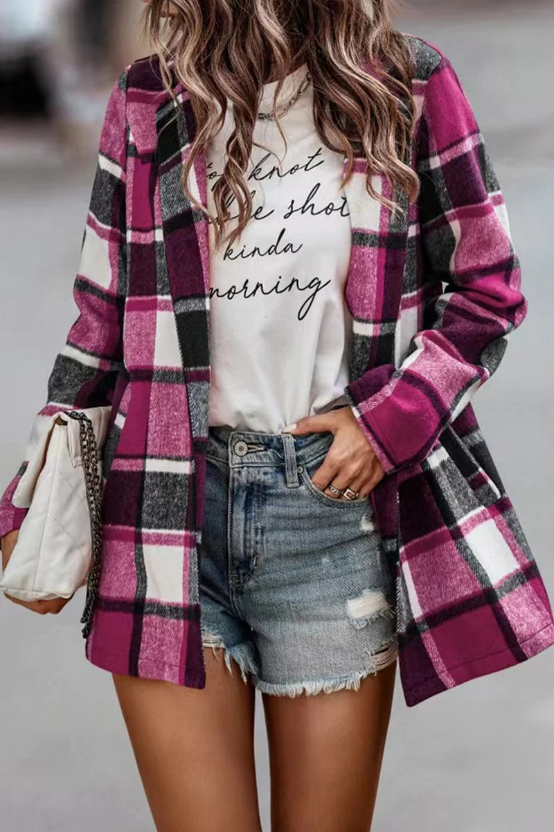 Plaid Patchwork Turndown Collar Outerwear D318