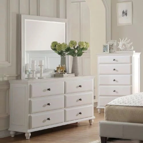 White 6pc Full Size Bedroom Set with Dresser Mirror Nightstands Chest H926
