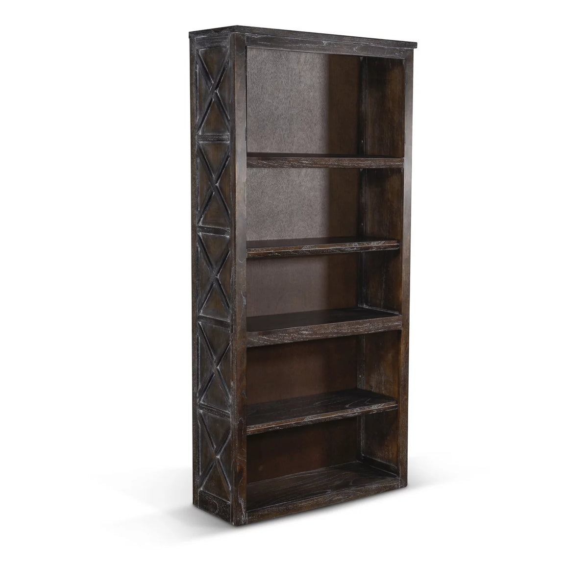 75.5" 5-shelf Farmhouse Wood Bookcase in Dark Brown X6237