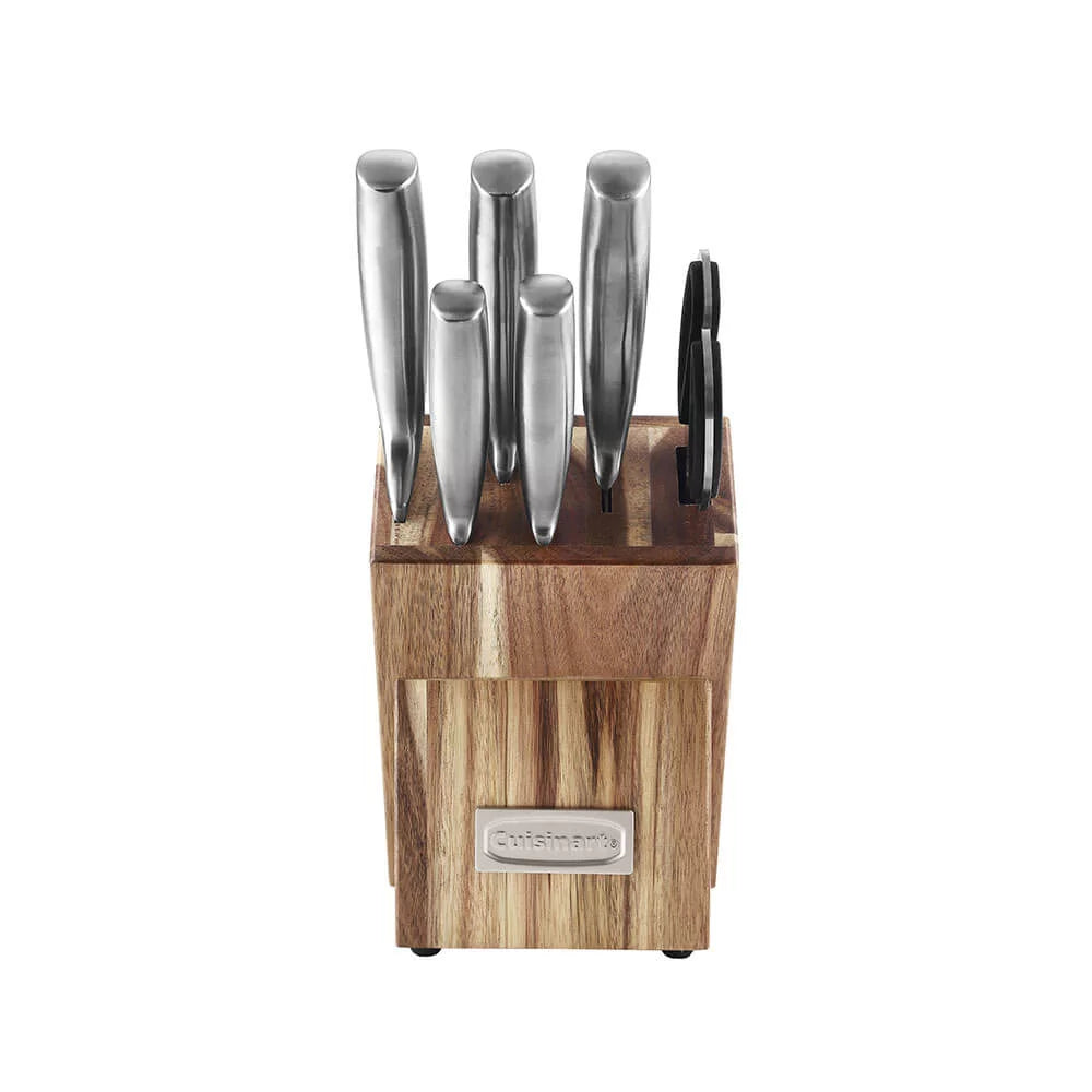 7 Pc Stainless Steel Prep Set with Acacia Wood Block J546