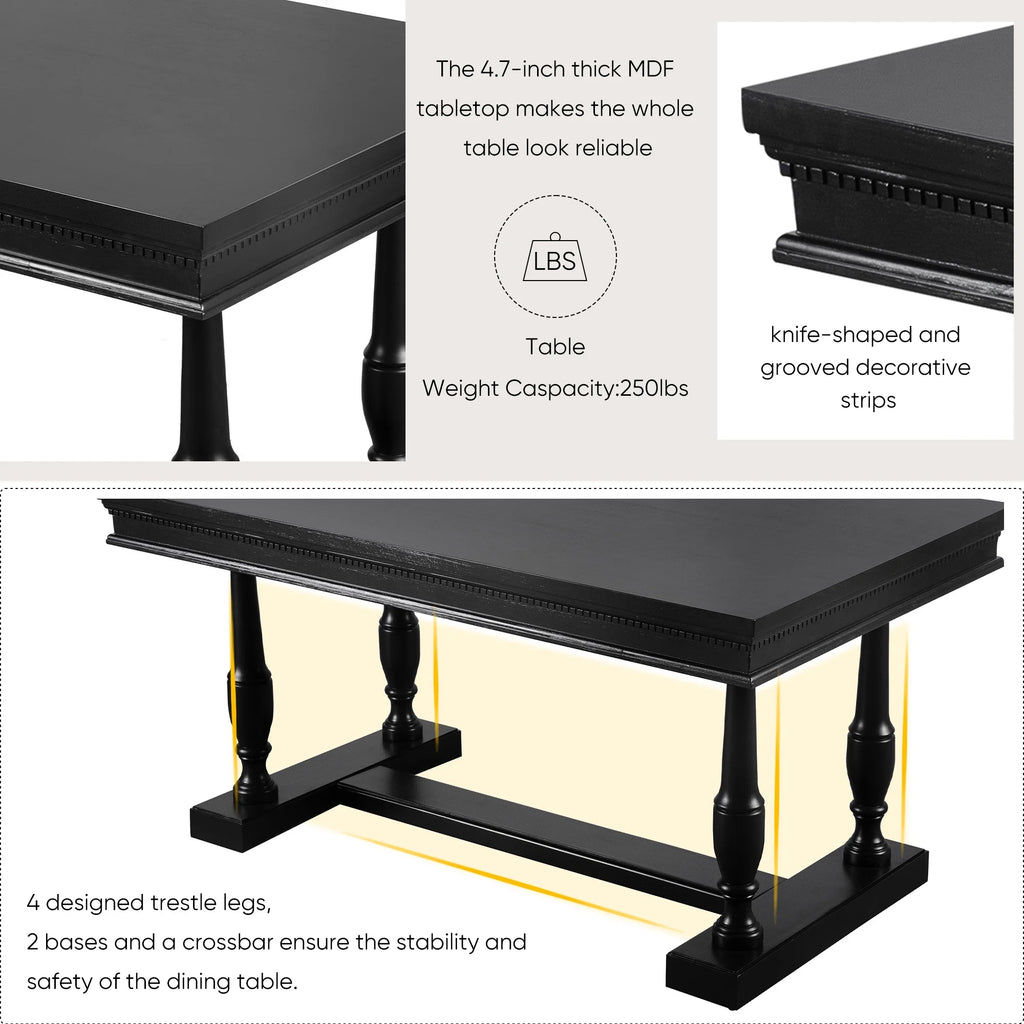 Black 6 Piece Upholstered Dining Table Set T872