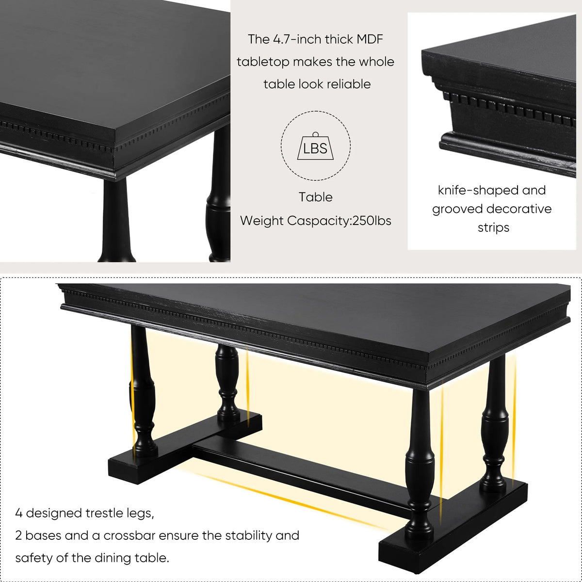 Black 6 Piece Upholstered Dining Table Set T872