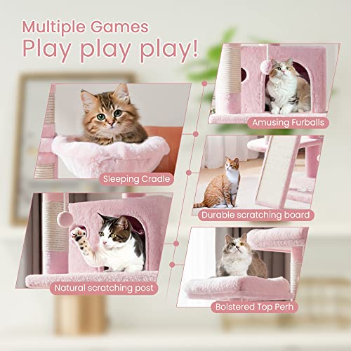 68 Inches Multi-Level Cat Tree with Condo and Hammocks Grey Q854