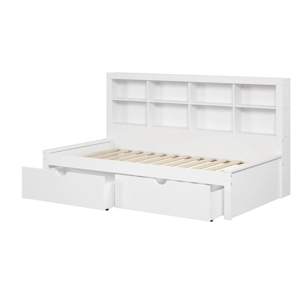 White Twin Bookcase Day Bed with Drawers S2793