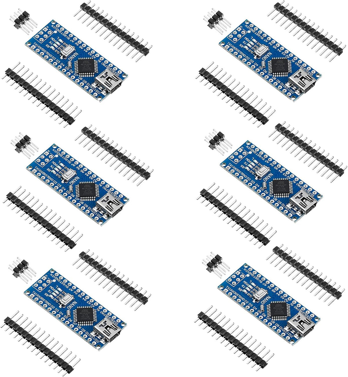 6 Pieces ATmega328P Nano Board with Pin Headers L2984