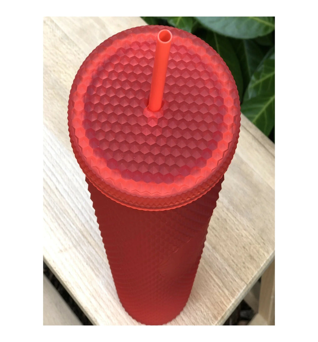 Red Studded Tumbler with Straw O6003