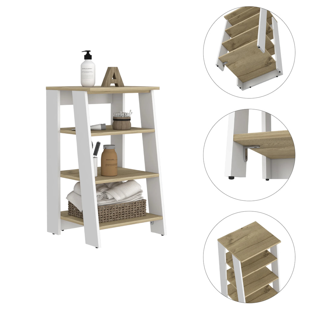 4-Shelf Linen Cabinet Light Oak and White E483150