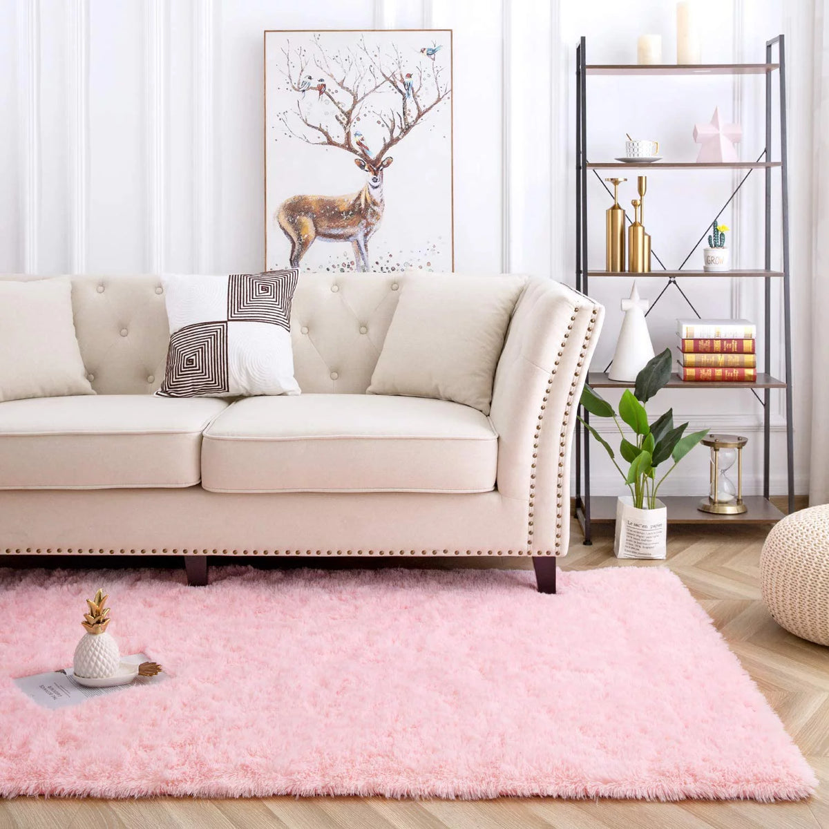 Pink Fluffy Rug 5.3'x7.5' U7813