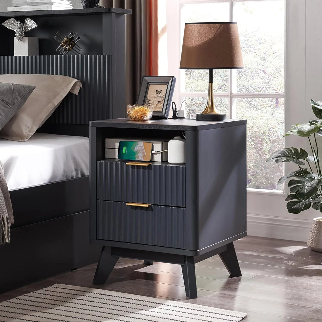 Mid-Century Modern Nightstand with Charging Station J396261
