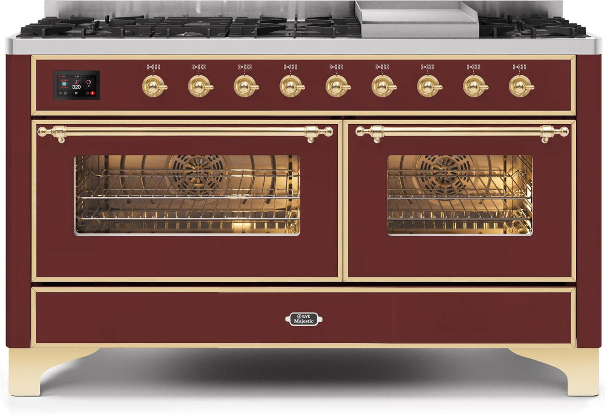 60 Dual Fuel Natural Gas Range Burgundy Brass Trim U635