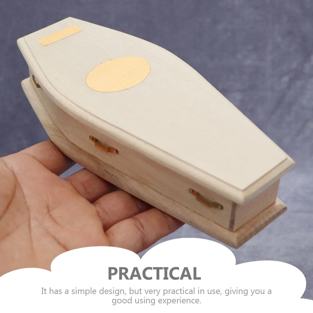 Miniature Coffin Wood Doll House Decoration Z44835