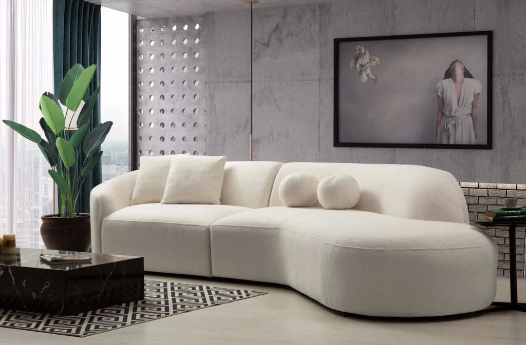 Ivory Boucle Curved Sectional M527
